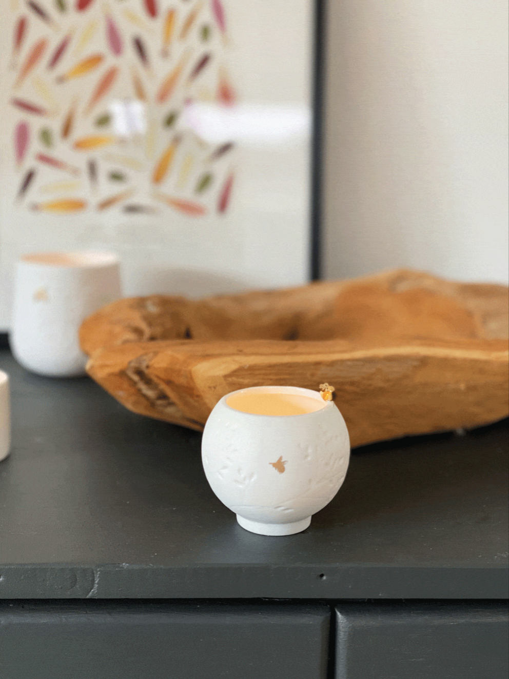 photophore porcelaine oiseau doré