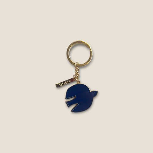 Porte clé oiseau en laiton doré et émaillage bleu