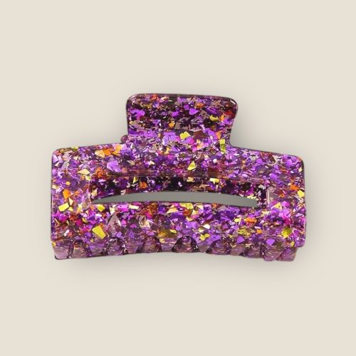 Pince croco rectangulaire violet pailleté