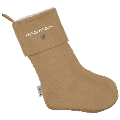 Chaussettes de noël en gaze camel personnalisable avec nom ou surnom