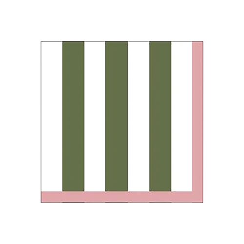 serviettes à rayures vertes et blanches avec touche de rose