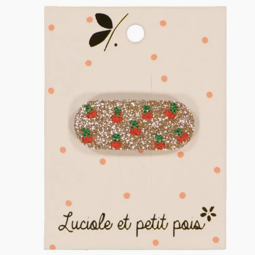barrette paillettée dorée et cerises rouges brodées