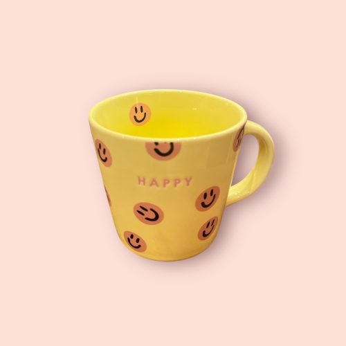 tasse happy smileys jaune et rose
