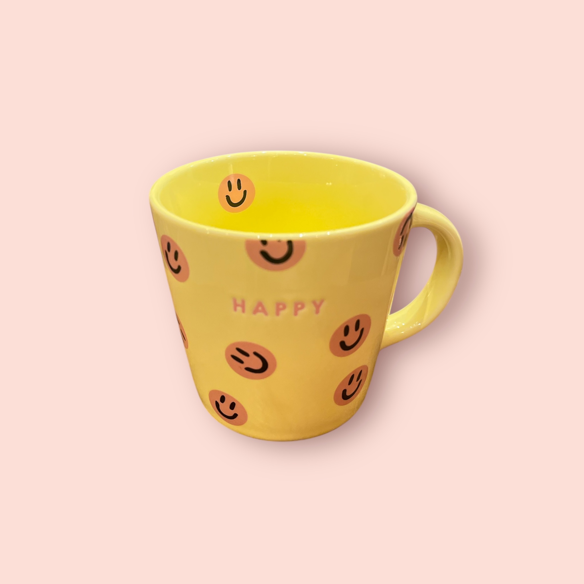 tasse happy smileys jaune et rose