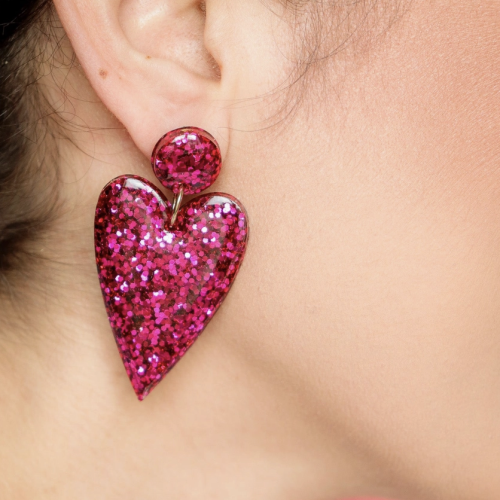 Boucle d'oreille coeur Fuchsia
