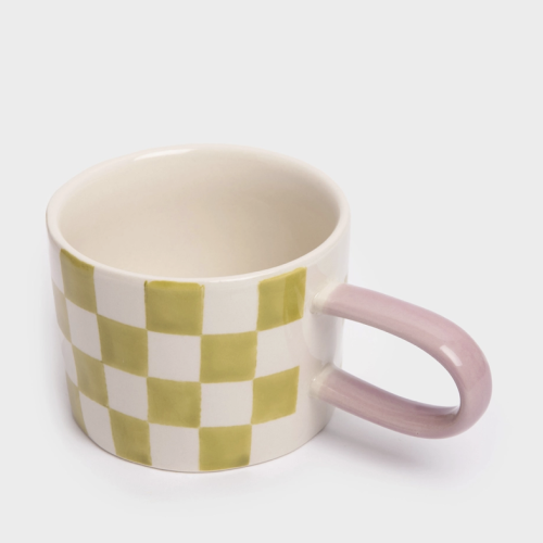 mug damier vert blanc et rose
