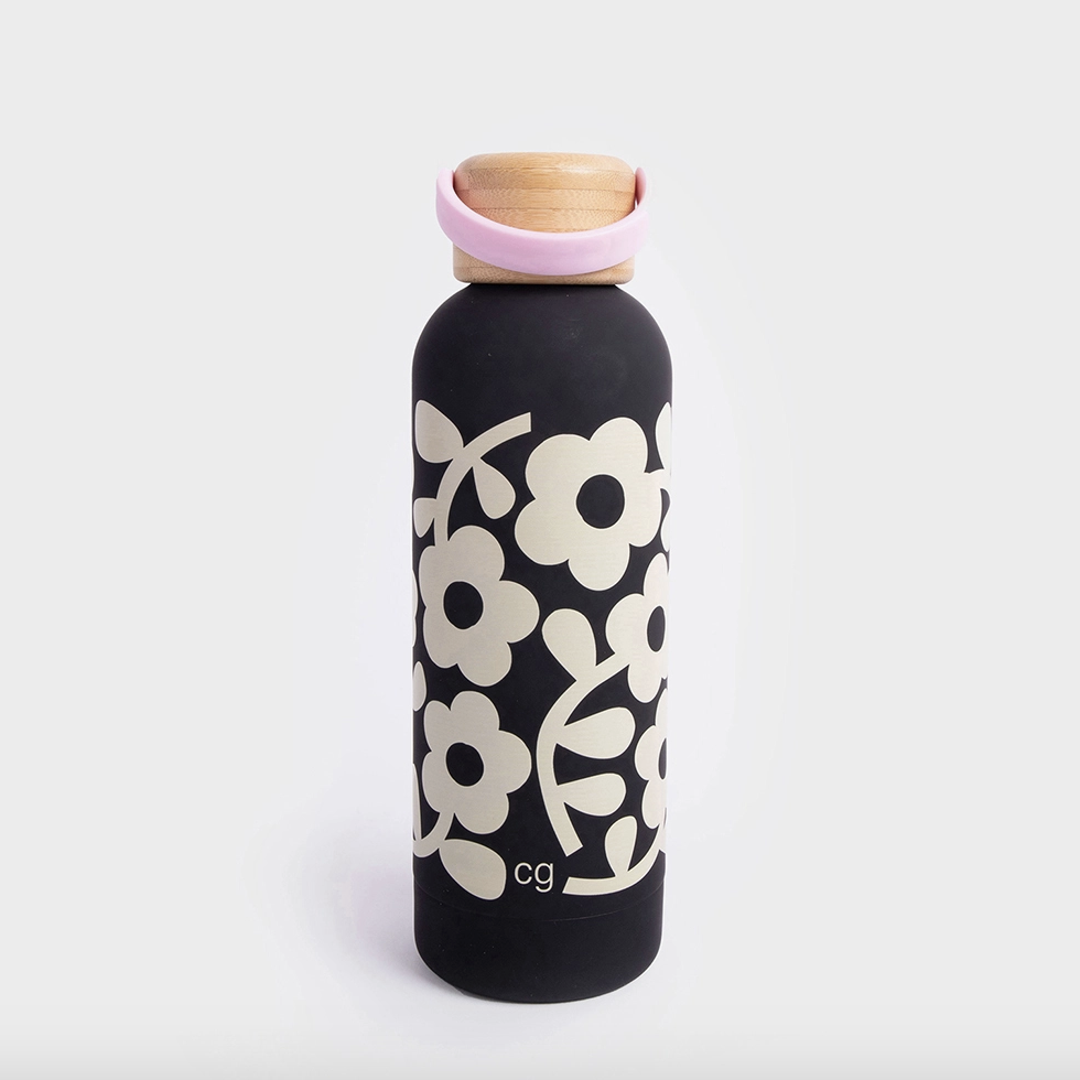 gourde Thermos fleurs + anse rose Caroline gardner