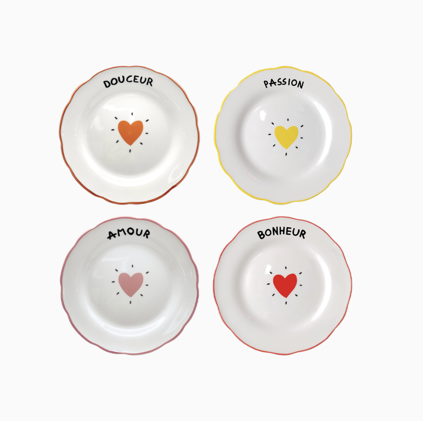 set de 4 assiettes desserts coeur