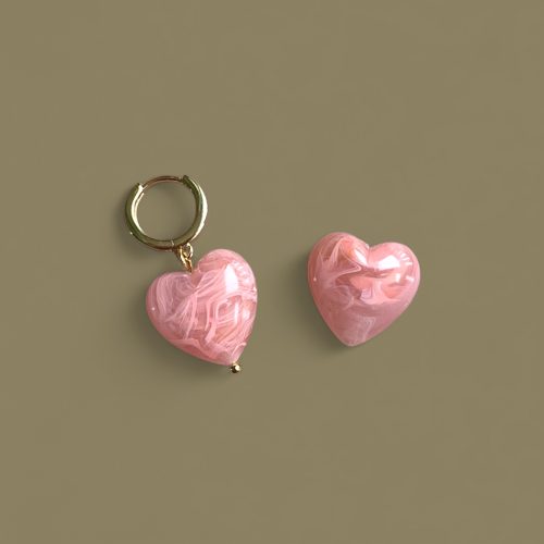 boucles d'oreilles coeurs Olivia vieux rose