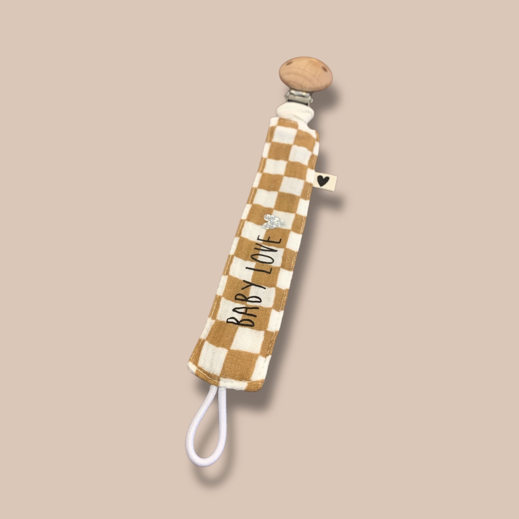 attache tétine damier camel Baby love