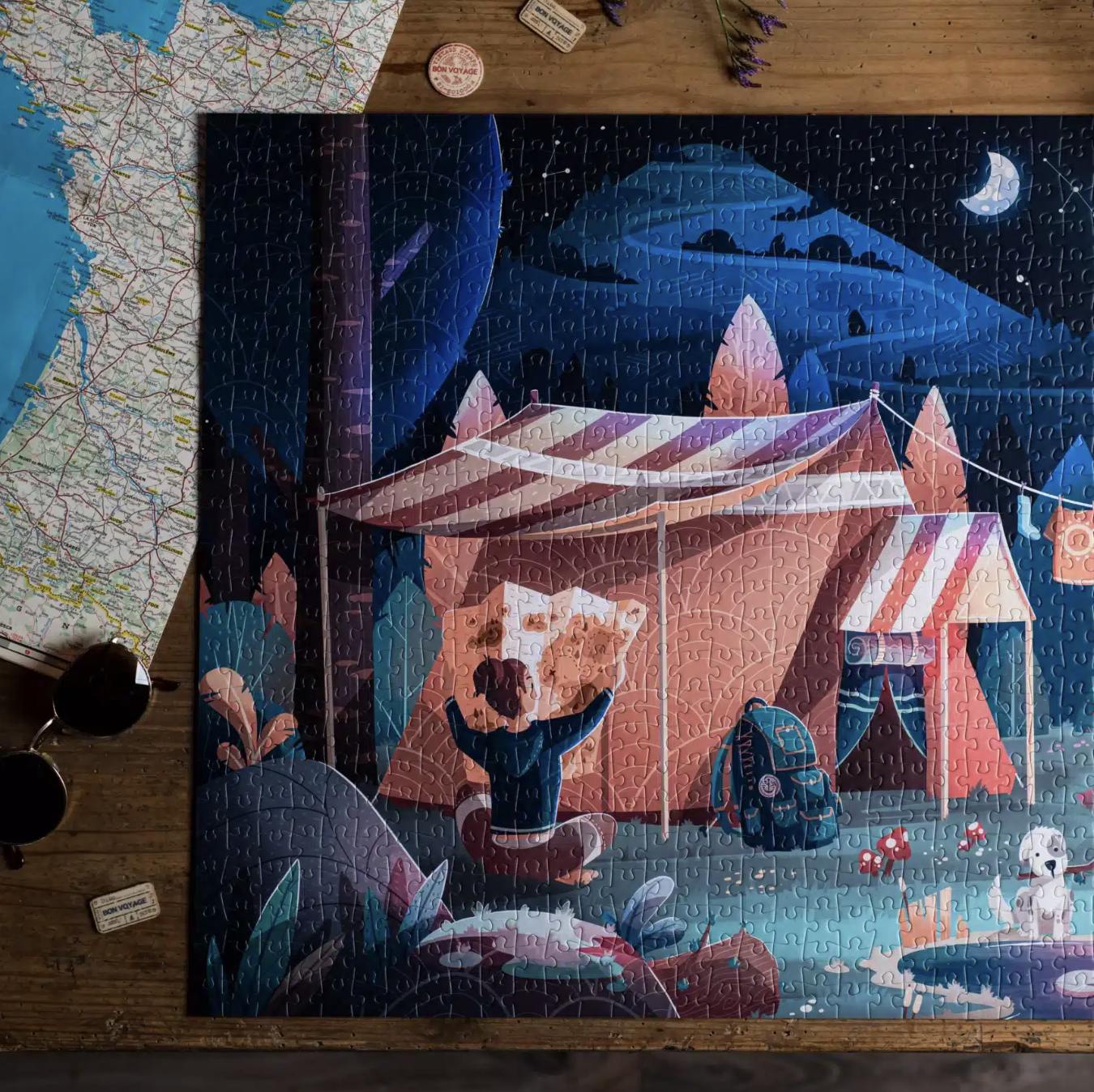 puzzle camping under the stars