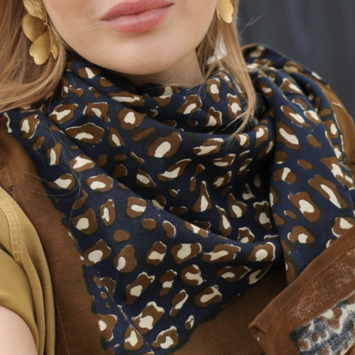 foulard léopard navy