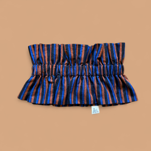 col froufrou fines rayures bleues marrons et noires