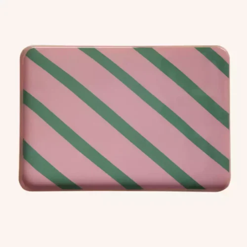 Plateau rayé - Rose et vert